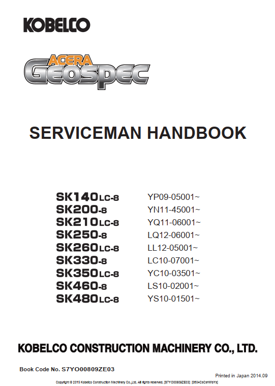 Kobelco Serviceman Handbook SK140, SK200, SK210, SK250, SK260, SK330, SK350, Sk460, Sk480 - 8