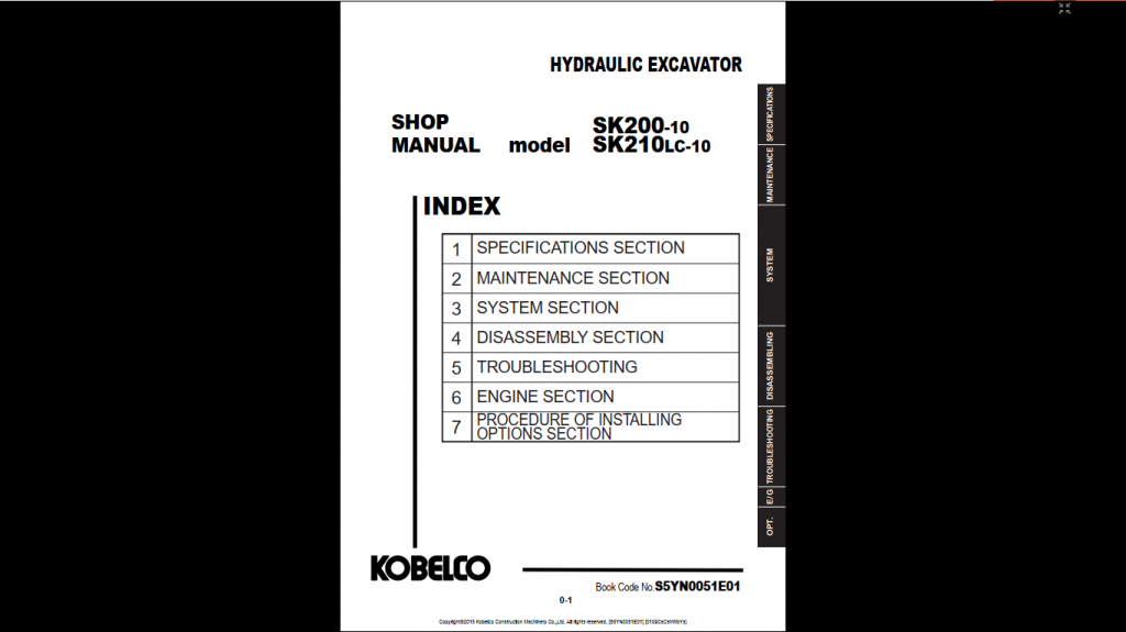 Kobelco SK200-SK210LC-10 Hydraulic Excavator Shop Manual