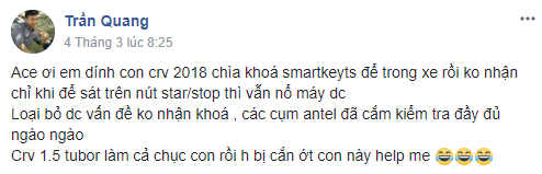 Honda CR-V 2018 smartkeyts trong xe rồi không nhận, để sát trên nút startstop vẫn nổ máy. 1.PNG