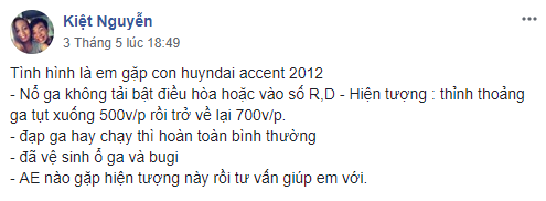 Hyundai Accent 2012 nổ ga không tải hoặc vào số R, D vòng tua không ổn định. 1.PNG