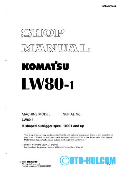 Komatsu Hydraulic Crane Lw80-1 Shop Manual