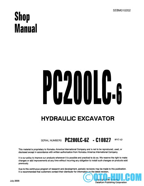tài liệu máy Komatsu PC200-6Z Shop manual