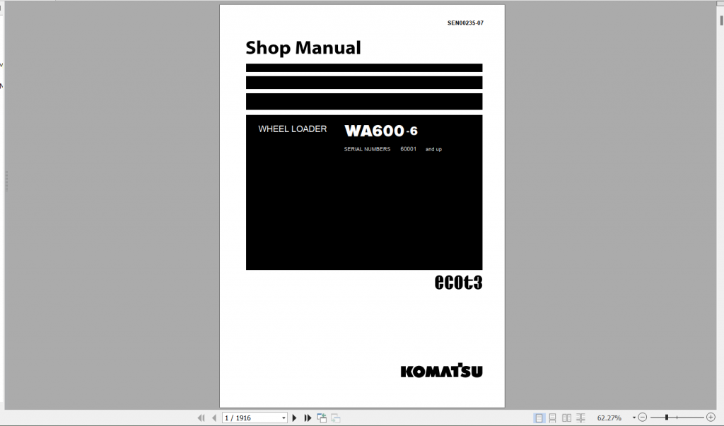 Tài liệu máy xúc lật Shop Manual Komatsu WA600-6