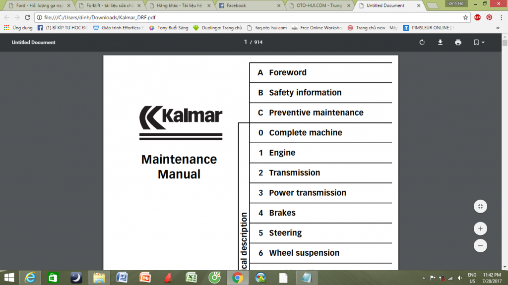 Tài liệu sửa chữa bảo dưỡng xe nâng khung chụp container Kalmar