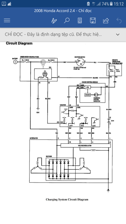 Nguyên lý hoạt động của mạch hệ thống cung cấp điện xe HONDA ACCOR