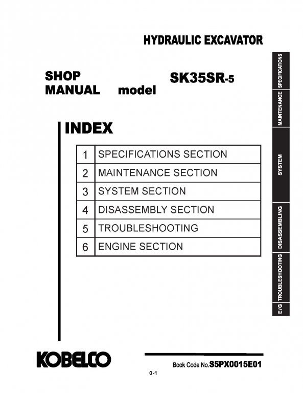 Kobelco SK35SR-5 Mini Excavator Shop Manual