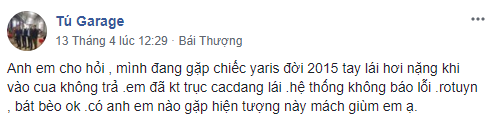 Toyota Yaris 2015 tay lái hơi nặng, khi vào cua không trả. 1.PNG