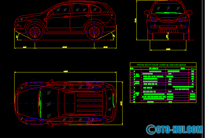 Bản vẽ cad tuyến hình một số xe Toyota, Chevrolet, Audi