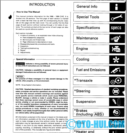 Tài liệu của hãng Honda Civic Service Manual 1996-1998