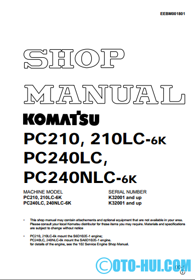 Shop manual Komatsu PC210 - 240LC