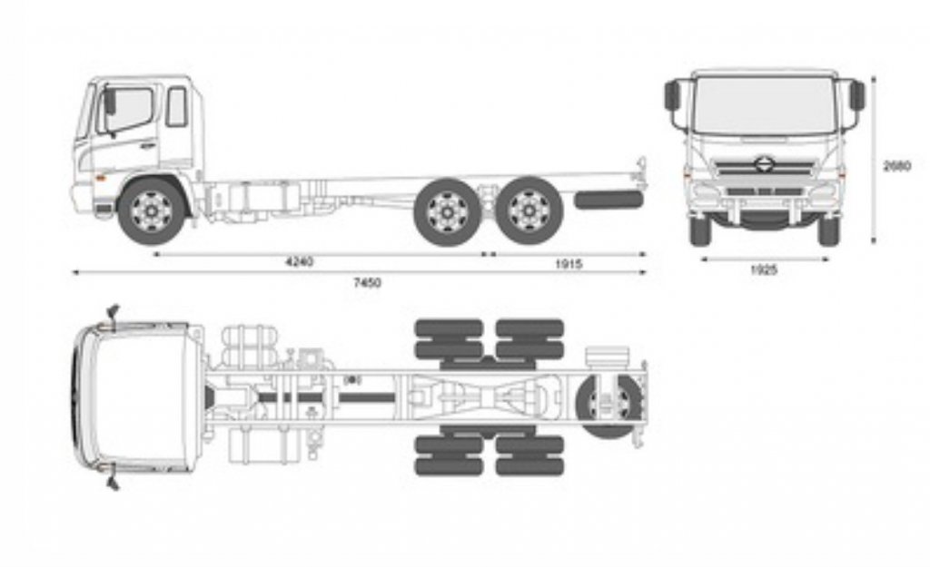 Ai có hình vẽ 2d về xe tải Hino như hình dưới k ạ. Nếu có cho e xin với